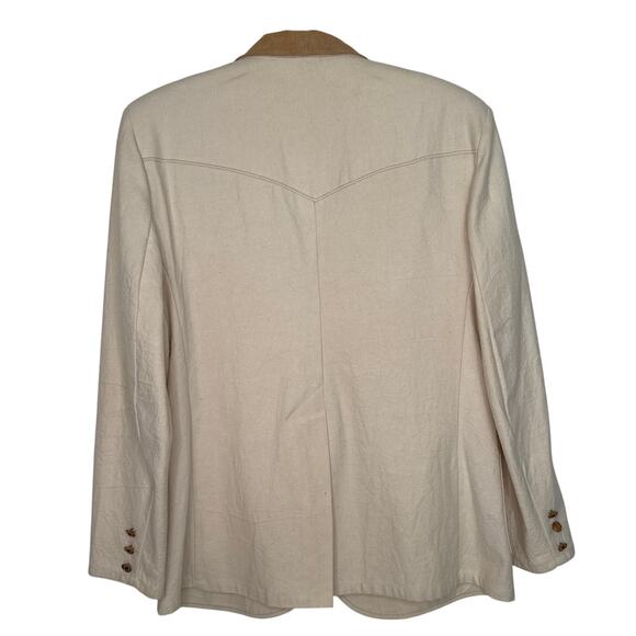 Vintage Pioneer Wear USA Cream canvas western coat tan corduroy collar Medium - Picture 2 of 16